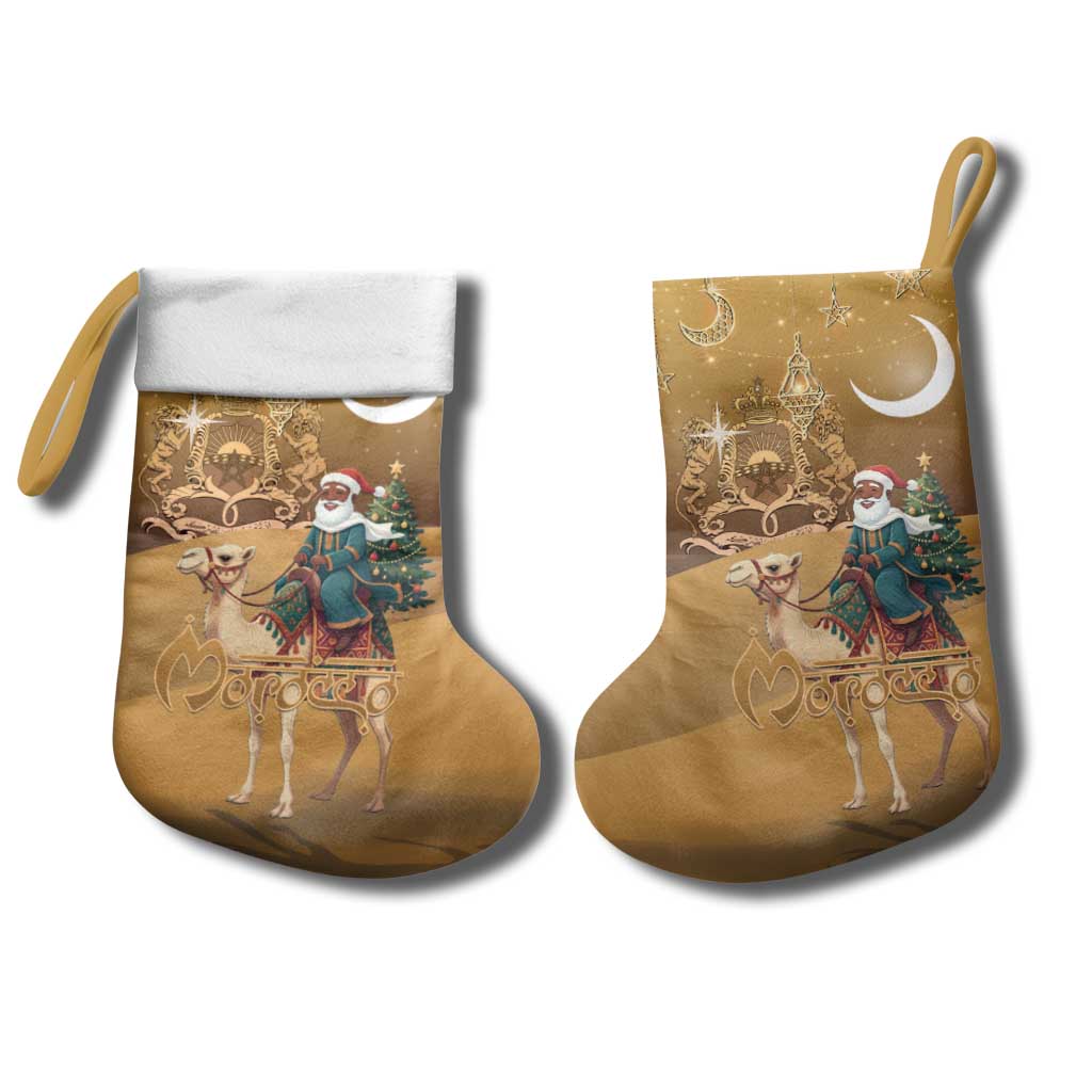 Morocco Christmas in Sahara Christmas Stocking Black Santa Riding Camel - Wonder Print Shop