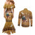 Morocco Christmas in Sahara Couples Matching Mermaid Dress and Long Sleeve Button Shirt Black Santa Riding Camel - Wonder Print Shop