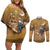 Morocco Christmas in Sahara Couples Matching Off Shoulder Short Dress and Long Sleeve Button Shirt Black Santa Riding Camel - Wonder Print Shop