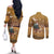 Morocco Christmas in Sahara Couples Matching Off The Shoulder Long Sleeve Dress and Long Sleeve Button Shirt Black Santa Riding Camel - Wonder Print Shop