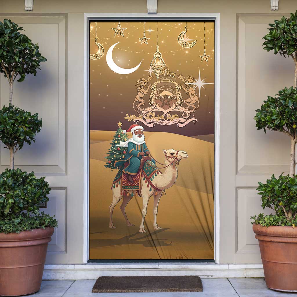 Morocco Christmas in Sahara Door Cover Black Santa Riding Camel - Wonder Print Shop