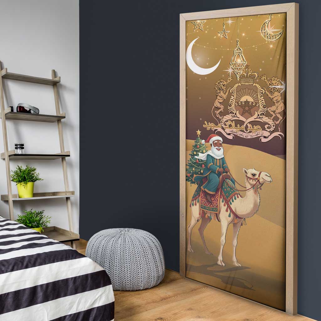 Morocco Christmas in Sahara Door Cover Black Santa Riding Camel - Wonder Print Shop