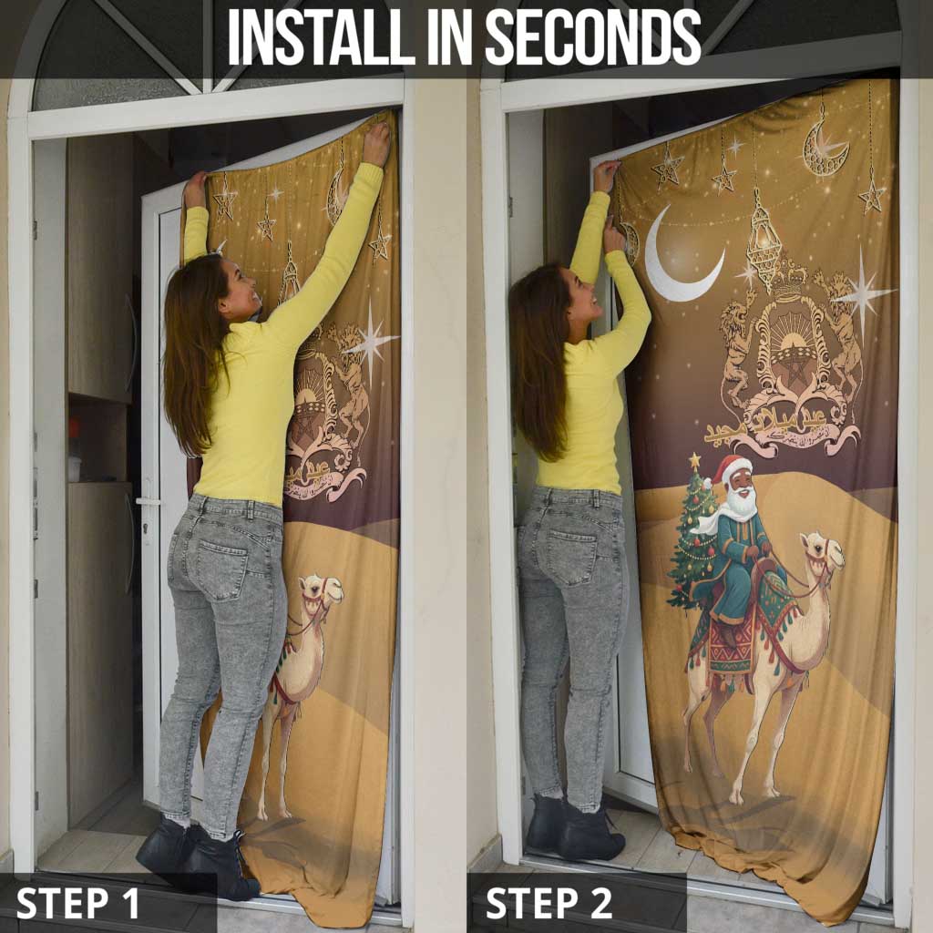 Morocco Christmas in Sahara Door Cover Black Santa Riding Camel - Wonder Print Shop