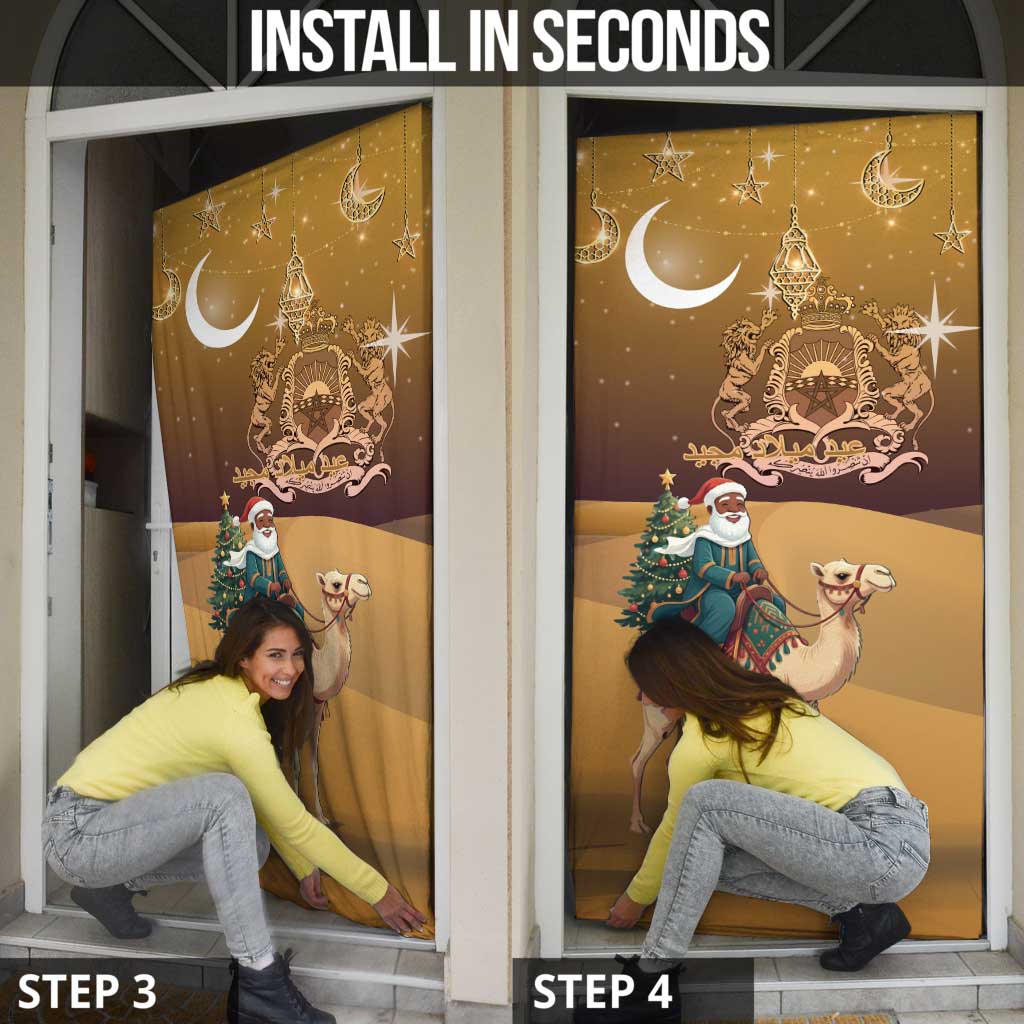 Morocco Christmas in Sahara Door Cover Black Santa Riding Camel - Wonder Print Shop