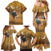 Morocco Christmas in Sahara Family Matching Mermaid Dress and Hawaiian Shirt Black Santa Riding Camel - Wonder Print Shop