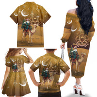 Morocco Christmas in Sahara Family Matching Off The Shoulder Long Sleeve Dress and Hawaiian Shirt Black Santa Riding Camel - Wonder Print Shop