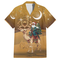 Morocco Christmas in Sahara Family Matching Off The Shoulder Long Sleeve Dress and Hawaiian Shirt Black Santa Riding Camel - Wonder Print Shop