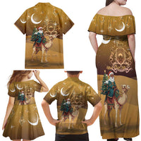 Morocco Christmas in Sahara Family Matching Off Shoulder Maxi Dress and Hawaiian Shirt Black Santa Riding Camel - Wonder Print Shop