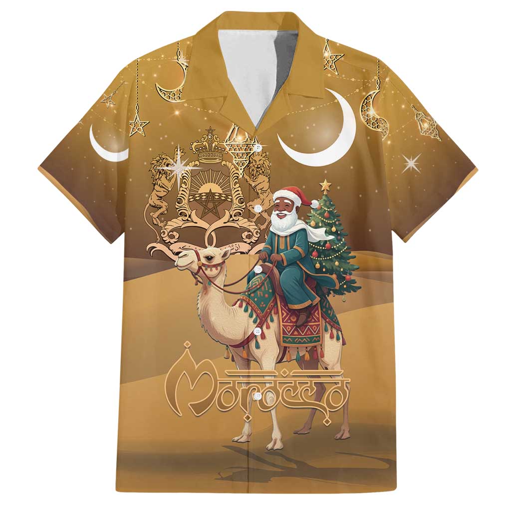 Morocco Christmas in Sahara Family Matching Off Shoulder Maxi Dress and Hawaiian Shirt Black Santa Riding Camel - Wonder Print Shop