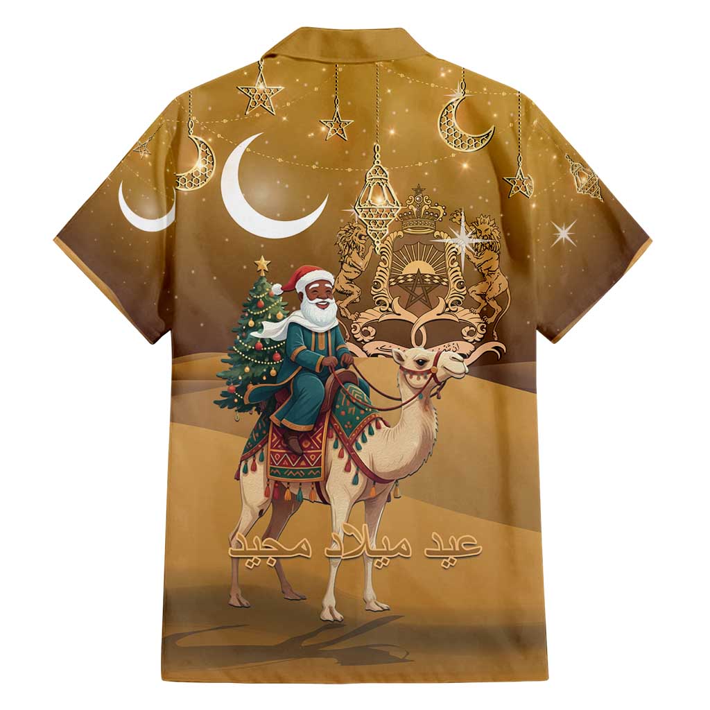 Morocco Christmas in Sahara Family Matching Off Shoulder Maxi Dress and Hawaiian Shirt Black Santa Riding Camel - Wonder Print Shop