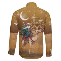 Morocco Christmas in Sahara Family Matching Off Shoulder Maxi Dress and Hawaiian Shirt Black Santa Riding Camel - Wonder Print Shop