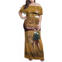 Morocco Christmas in Sahara Family Matching Off Shoulder Maxi Dress and Hawaiian Shirt Black Santa Riding Camel - Wonder Print Shop