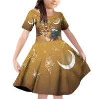 Morocco Christmas in Sahara Family Matching Off Shoulder Short Dress and Hawaiian Shirt Black Santa Riding Camel - Wonder Print Shop