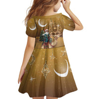 Morocco Christmas in Sahara Family Matching Off Shoulder Short Dress and Hawaiian Shirt Black Santa Riding Camel - Wonder Print Shop