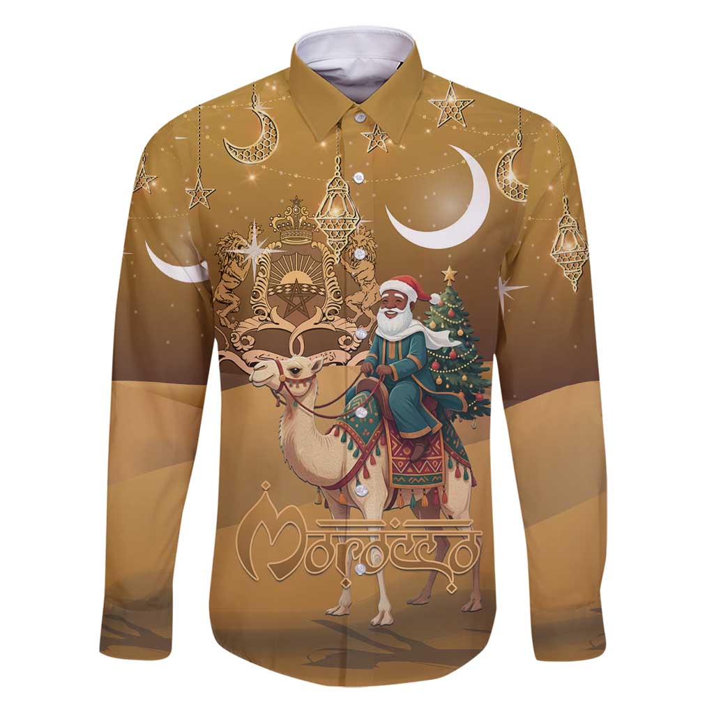 Morocco Christmas in Sahara Family Matching Puletasi and Hawaiian Shirt Black Santa Riding Camel - Wonder Print Shop