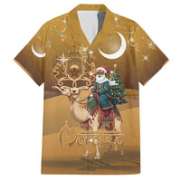 Morocco Christmas in Sahara Family Matching Short Sleeve Bodycon Dress and Hawaiian Shirt Black Santa Riding Camel - Wonder Print Shop