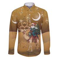 Morocco Christmas in Sahara Family Matching Short Sleeve Bodycon Dress and Hawaiian Shirt Black Santa Riding Camel - Wonder Print Shop