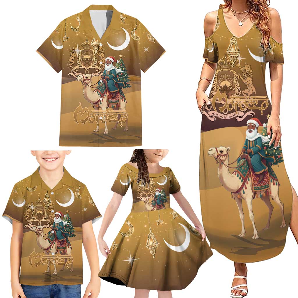 Morocco Christmas in Sahara Family Matching Summer Maxi Dress and Hawaiian Shirt Black Santa Riding Camel - Wonder Print Shop