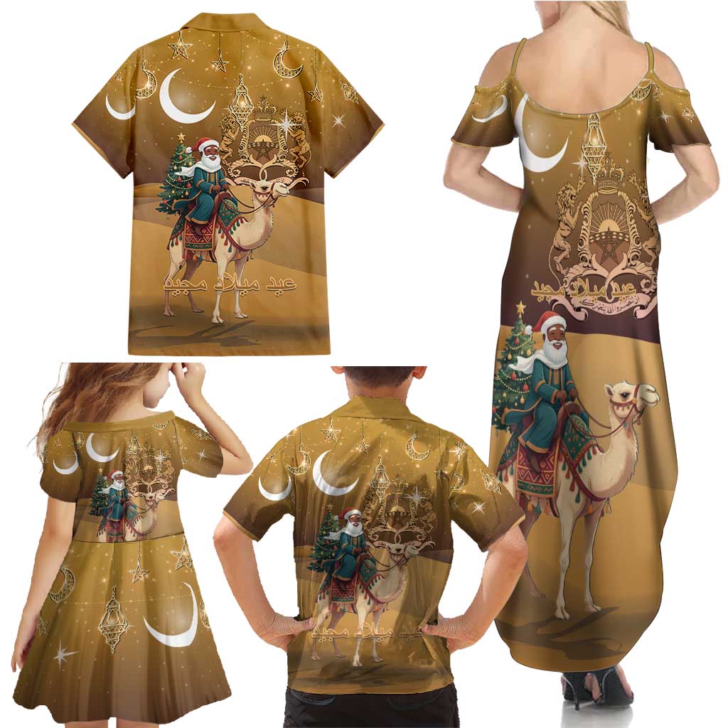 Morocco Christmas in Sahara Family Matching Summer Maxi Dress and Hawaiian Shirt Black Santa Riding Camel - Wonder Print Shop