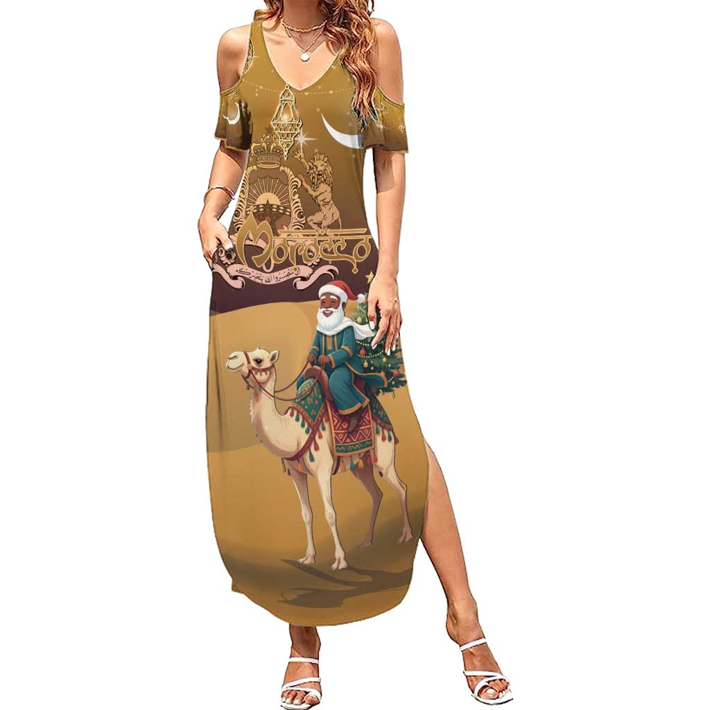 Morocco Christmas in Sahara Family Matching Summer Maxi Dress and Hawaiian Shirt Black Santa Riding Camel - Wonder Print Shop