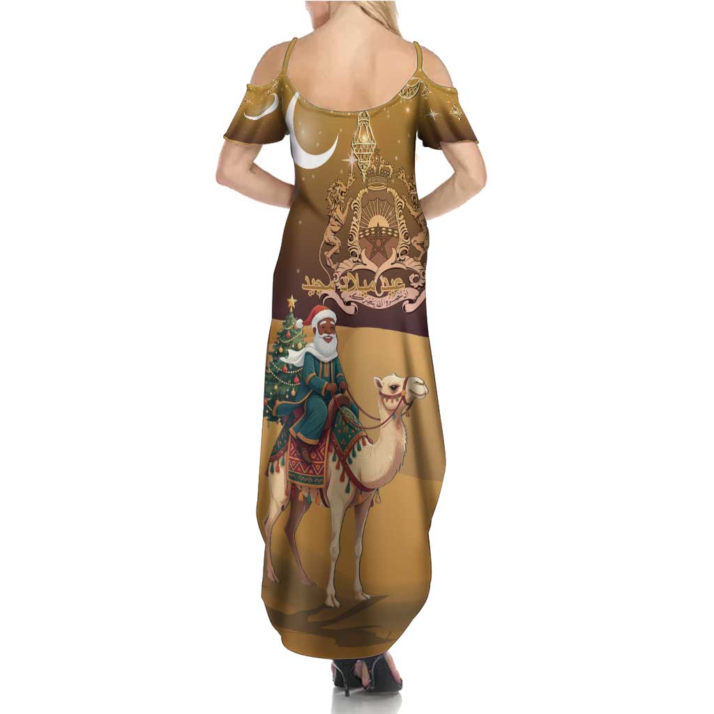 Morocco Christmas in Sahara Family Matching Summer Maxi Dress and Hawaiian Shirt Black Santa Riding Camel - Wonder Print Shop