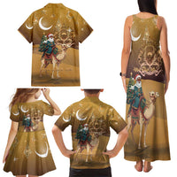 Morocco Christmas in Sahara Family Matching Tank Maxi Dress and Hawaiian Shirt Black Santa Riding Camel - Wonder Print Shop