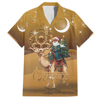 Morocco Christmas in Sahara Family Matching Tank Maxi Dress and Hawaiian Shirt Black Santa Riding Camel - Wonder Print Shop