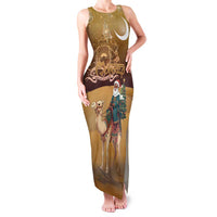 Morocco Christmas in Sahara Family Matching Tank Maxi Dress and Hawaiian Shirt Black Santa Riding Camel - Wonder Print Shop