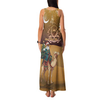 Morocco Christmas in Sahara Family Matching Tank Maxi Dress and Hawaiian Shirt Black Santa Riding Camel - Wonder Print Shop
