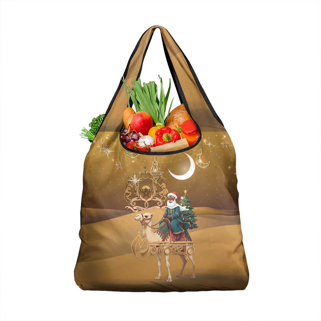 Morocco Christmas in Sahara Grocery Bag Black Santa Riding Camel - Wonder Print Shop