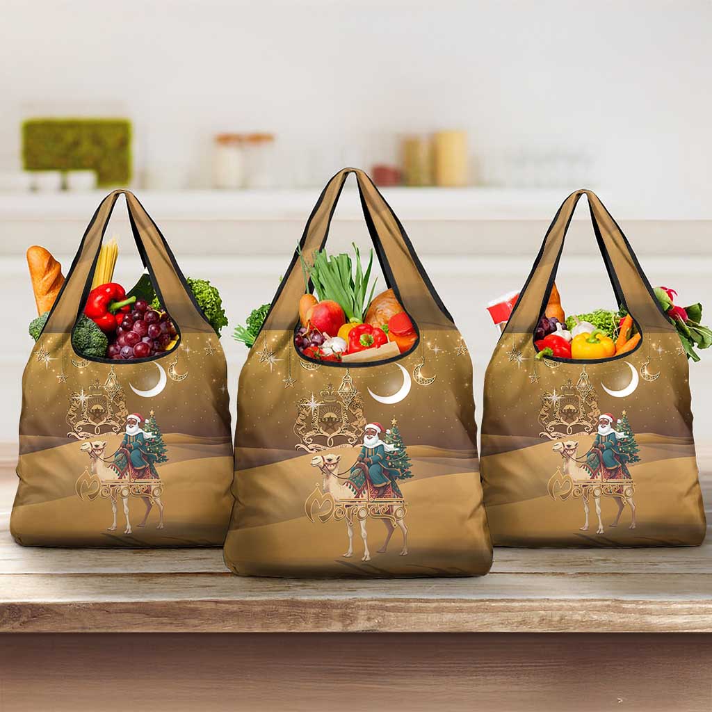 Morocco Christmas in Sahara Grocery Bag Black Santa Riding Camel - Wonder Print Shop