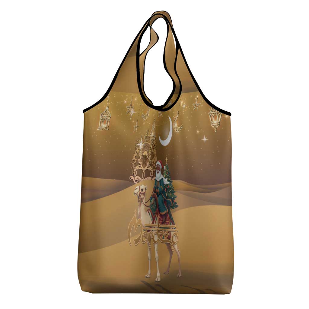 Morocco Christmas in Sahara Grocery Bag Black Santa Riding Camel - Wonder Print Shop