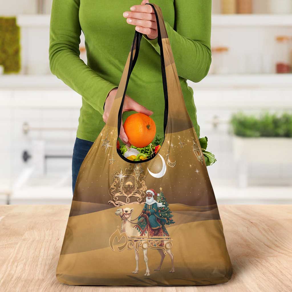 Morocco Christmas in Sahara Grocery Bag Black Santa Riding Camel - Wonder Print Shop