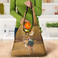 Morocco Christmas in Sahara Grocery Bag Black Santa Riding Camel - Wonder Print Shop