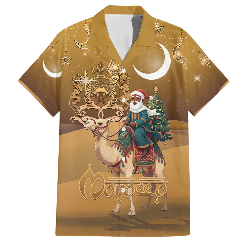 Morocco Christmas in Sahara Hawaiian Shirt Black Santa Riding Camel - Wonder Print Shop