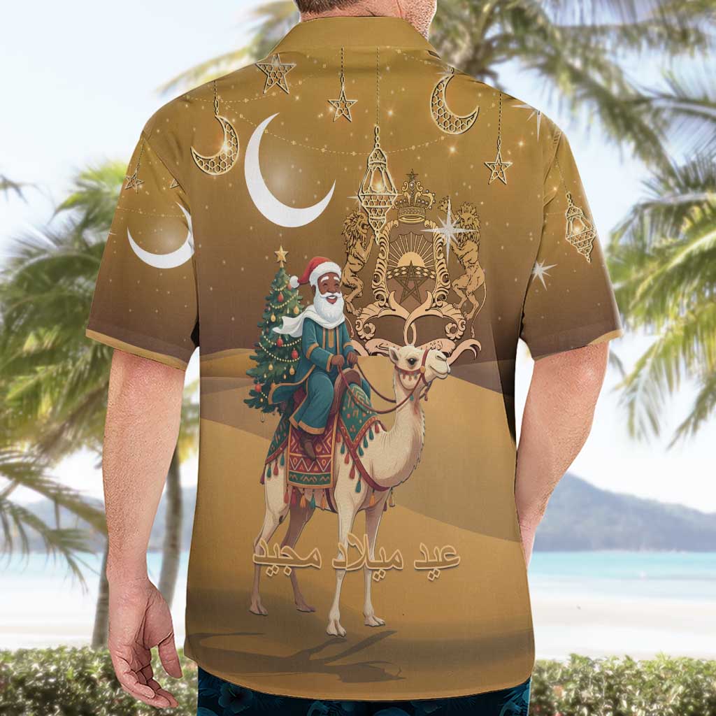 Morocco Christmas in Sahara Hawaiian Shirt Black Santa Riding Camel - Wonder Print Shop