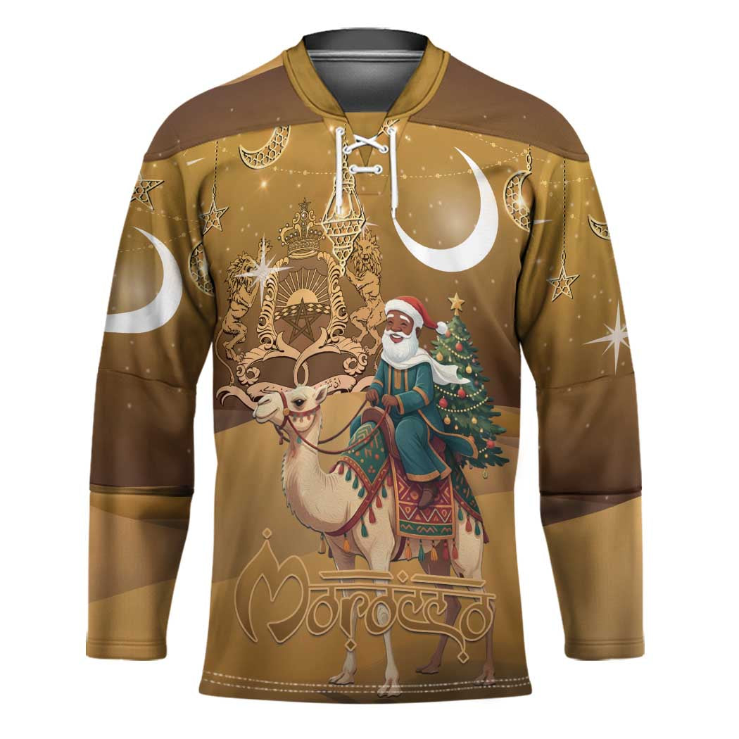 Morocco Christmas in Sahara Hockey Jersey Black Santa Riding Camel - Wonder Print Shop