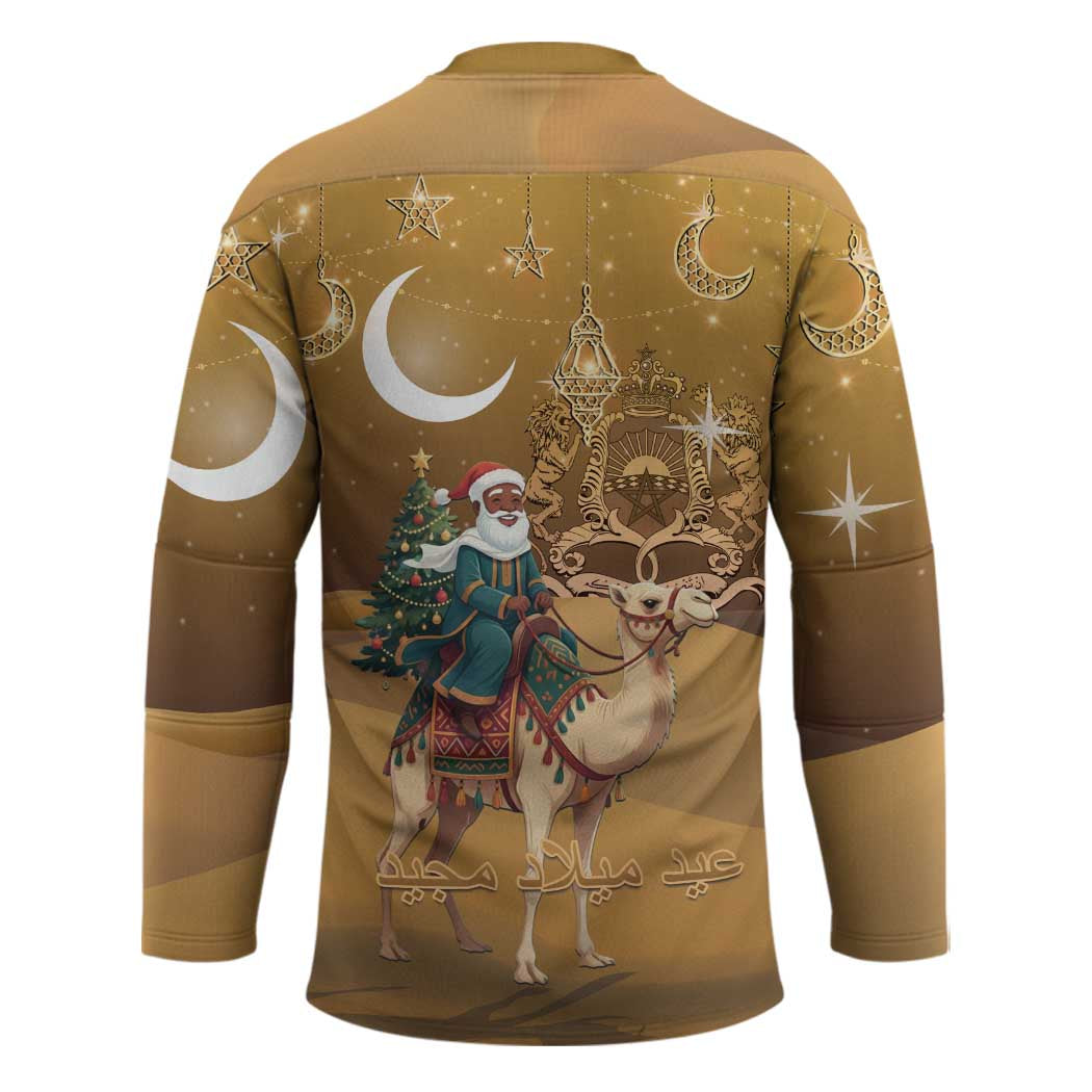 Morocco Christmas in Sahara Hockey Jersey Black Santa Riding Camel - Wonder Print Shop