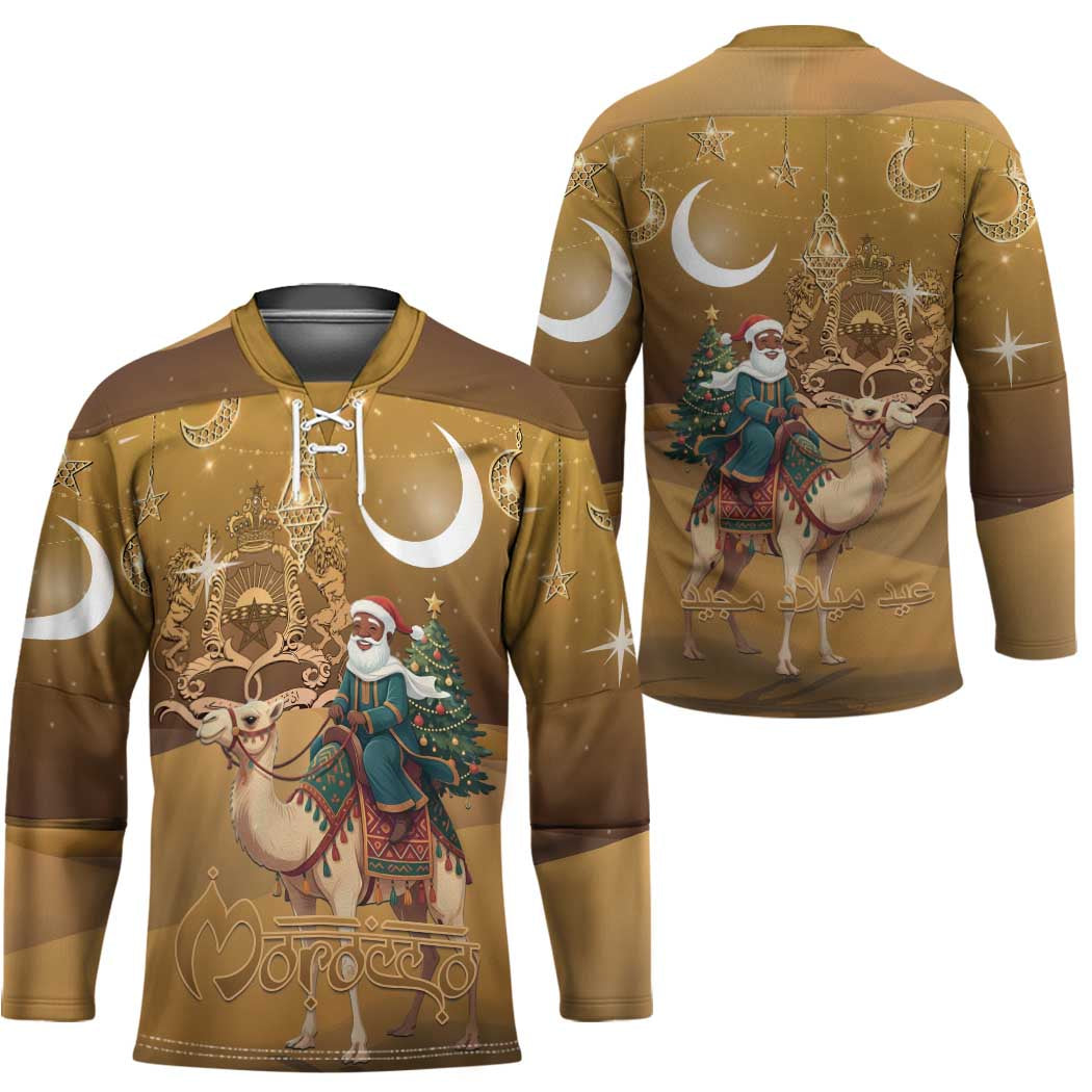 Morocco Christmas in Sahara Hockey Jersey Black Santa Riding Camel - Wonder Print Shop
