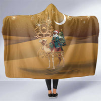 Morocco Christmas in Sahara Hooded Blanket Black Santa Riding Camel - Wonder Print Shop