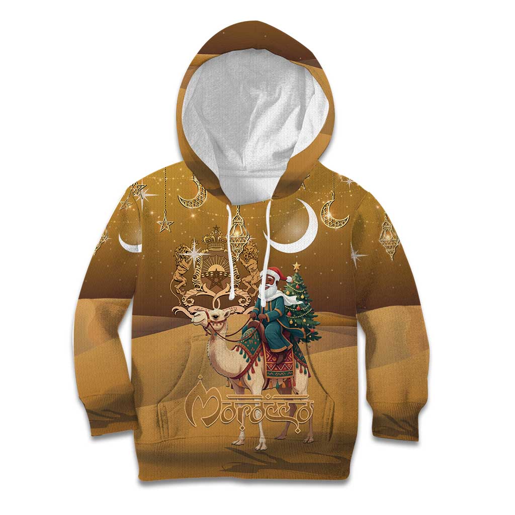Morocco Christmas in Sahara Kid Hoodie Black Santa Riding Camel - Wonder Print Shop