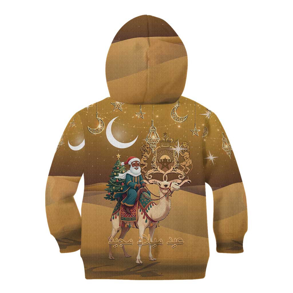 Morocco Christmas in Sahara Kid Hoodie Black Santa Riding Camel - Wonder Print Shop