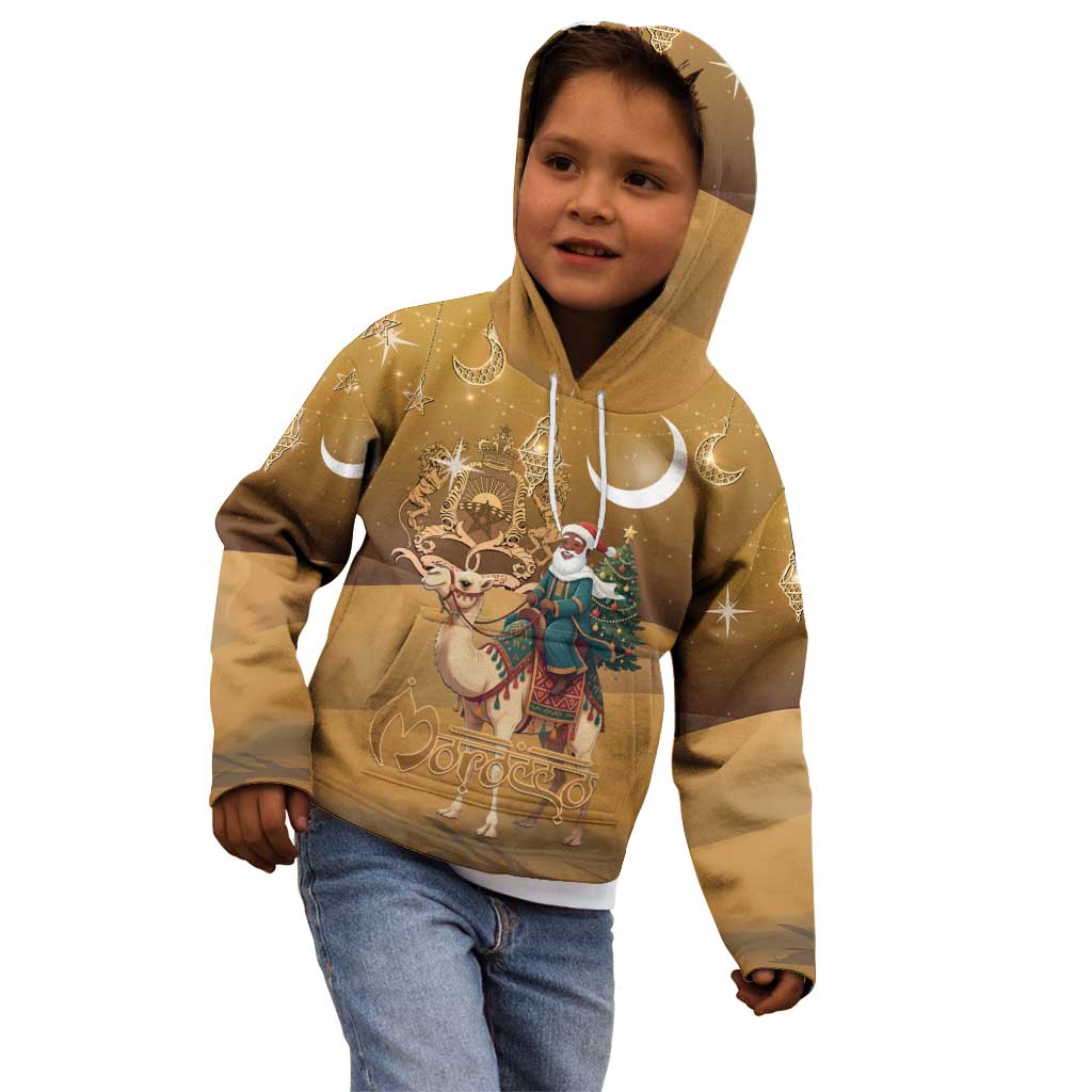 Morocco Christmas in Sahara Kid Hoodie Black Santa Riding Camel - Wonder Print Shop