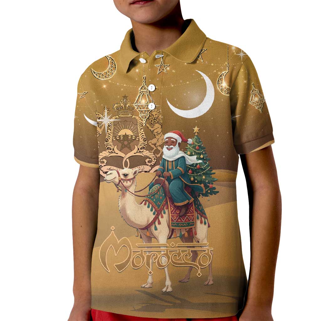 Morocco Christmas in Sahara Kid Polo Shirt Black Santa Riding Camel - Wonder Print Shop