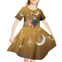 Morocco Christmas in Sahara Kid Short Sleeve Dress Black Santa Riding Camel - Wonder Print Shop