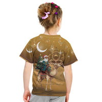 Morocco Christmas in Sahara Kid T Shirt Black Santa Riding Camel - Wonder Print Shop