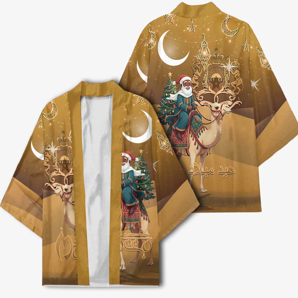 Morocco Christmas in Sahara Kimono Black Santa Riding Camel - Wonder Print Shop