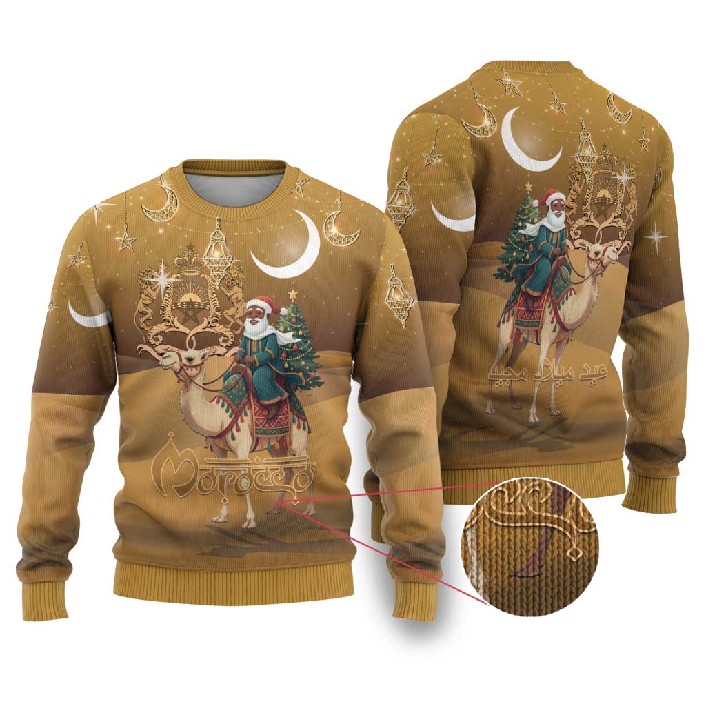 Morocco Christmas in Sahara Ugly Christmas Sweater Black Santa Riding Camel - Wonder Print Shop