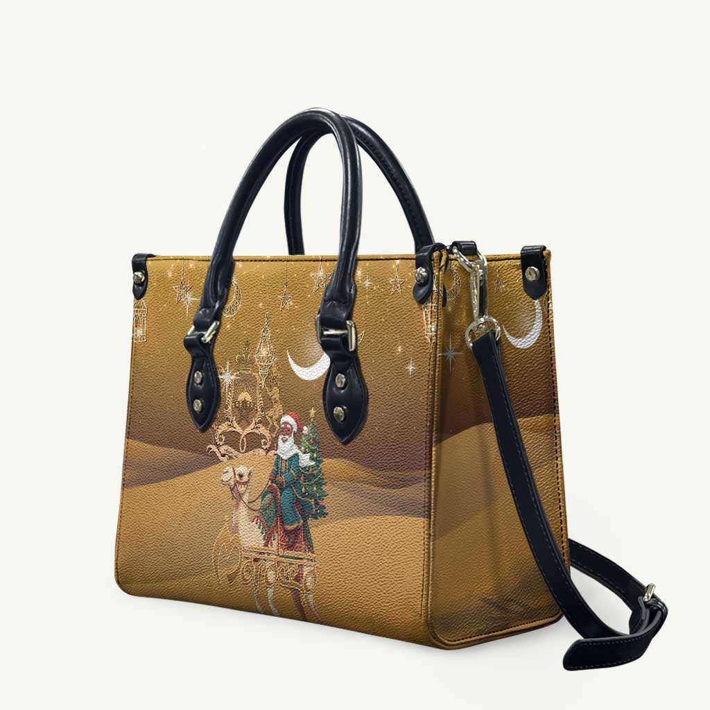 Morocco Christmas in Sahara Leather Bag Black Santa Riding Camel - Wonder Print Shop