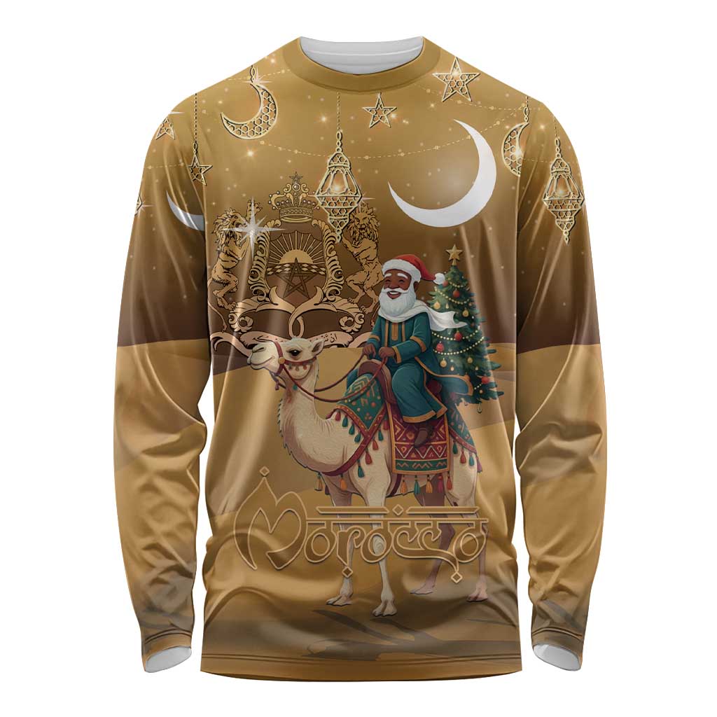 Morocco Christmas in Sahara Long Sleeve Shirt Black Santa Riding Camel - Wonder Print Shop